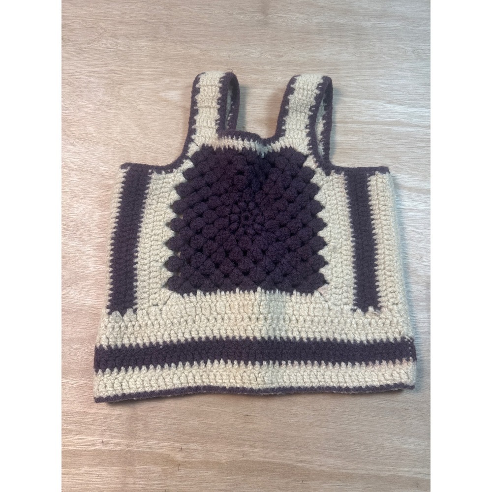 Handmade Crochet Tank Top Women Small Purple Cream Excellent Boho Knit Crop
